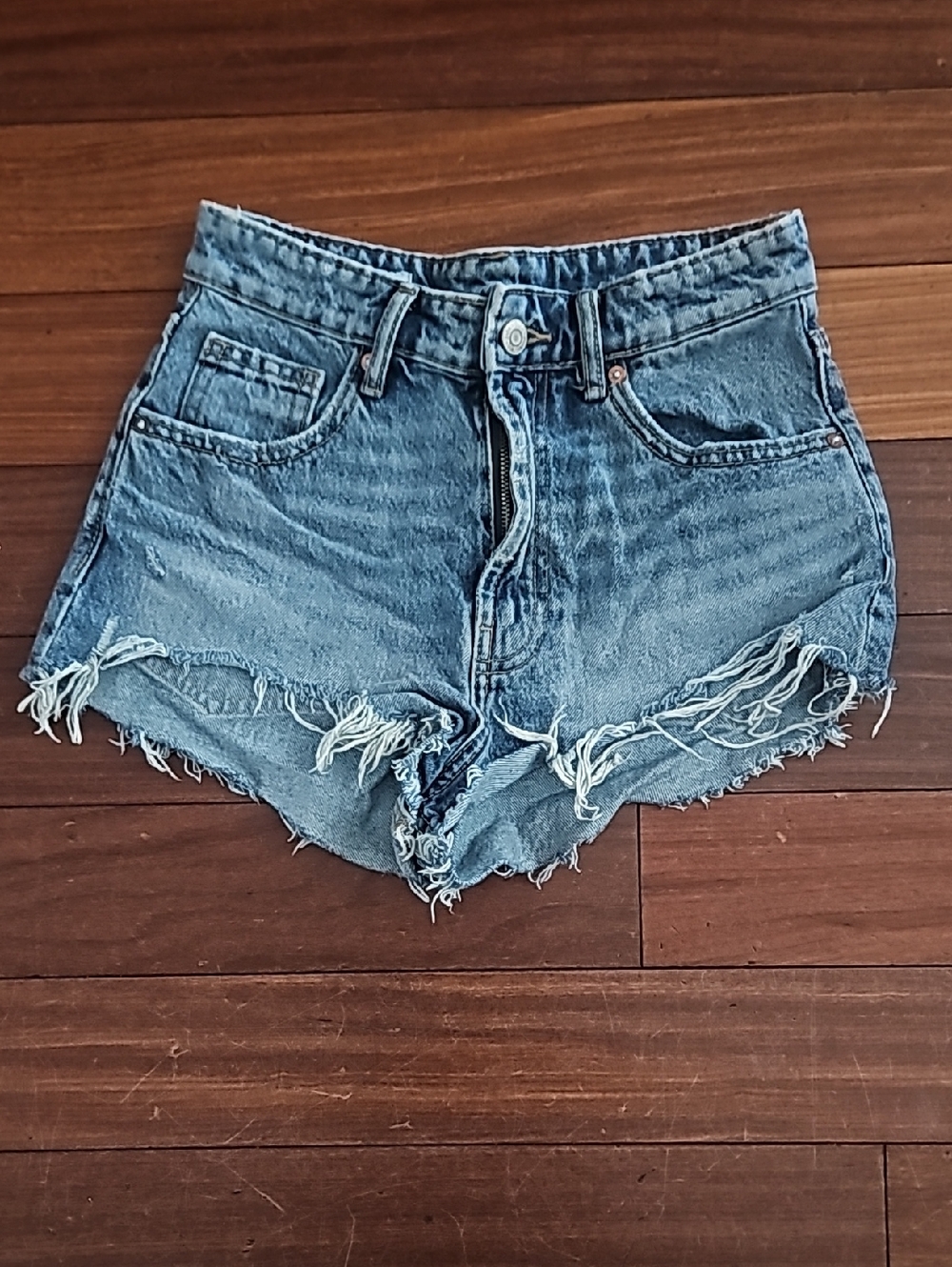 Zara Washed Blue Distressed Denim Cutoff Shorts